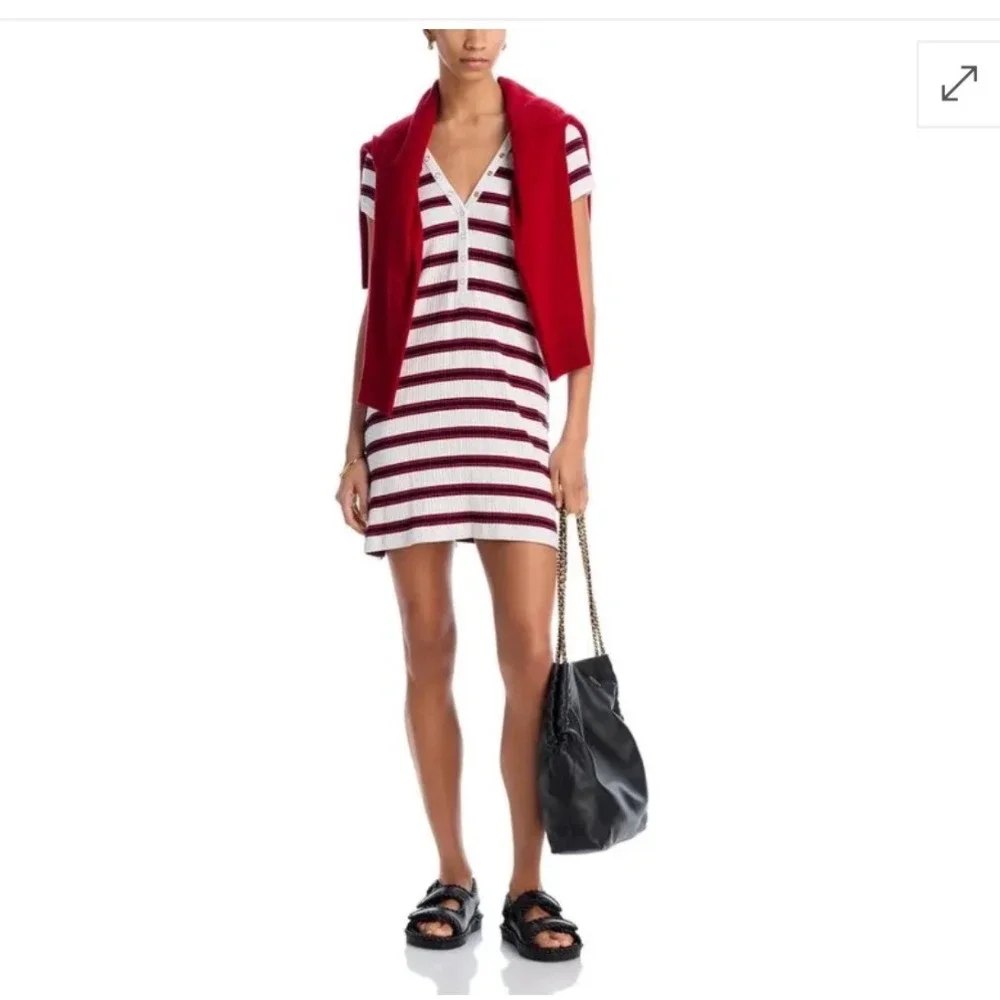 Robin Piccone Amy Striped Button Front Mini Dress XS Navy Red Preppy NWT